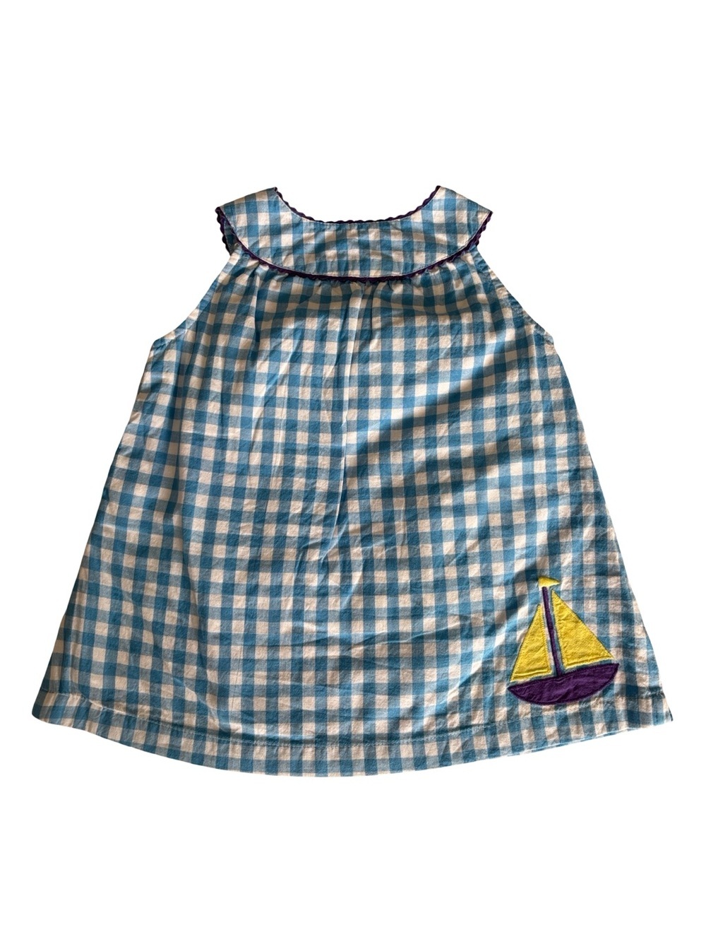 Baby Boden Sailboat Blue White Gingham Top & Cropped Pants - Picture 6 of 10